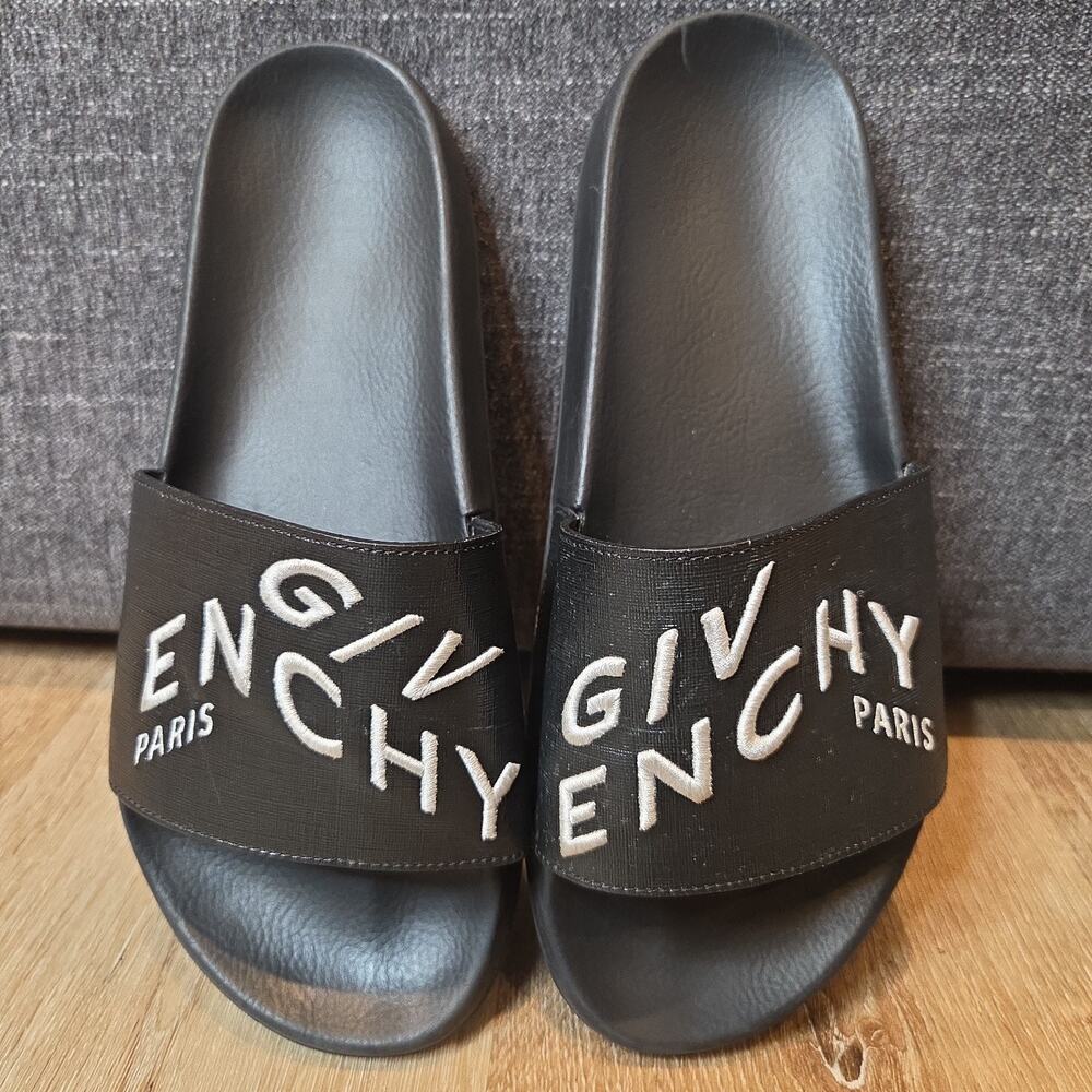 Givenchy Refracted Logo Embroidered Slides Black EU 43 US 10 BH300YH0QB-004